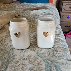 Gold Heart White Ceramic Vases